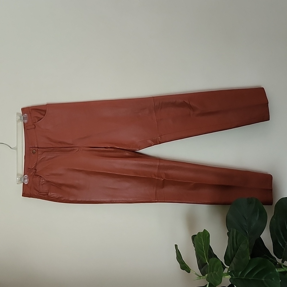 Vintage Metro Style Leather Brown Tapered Leg Trouser Pants Womens 8 Tall